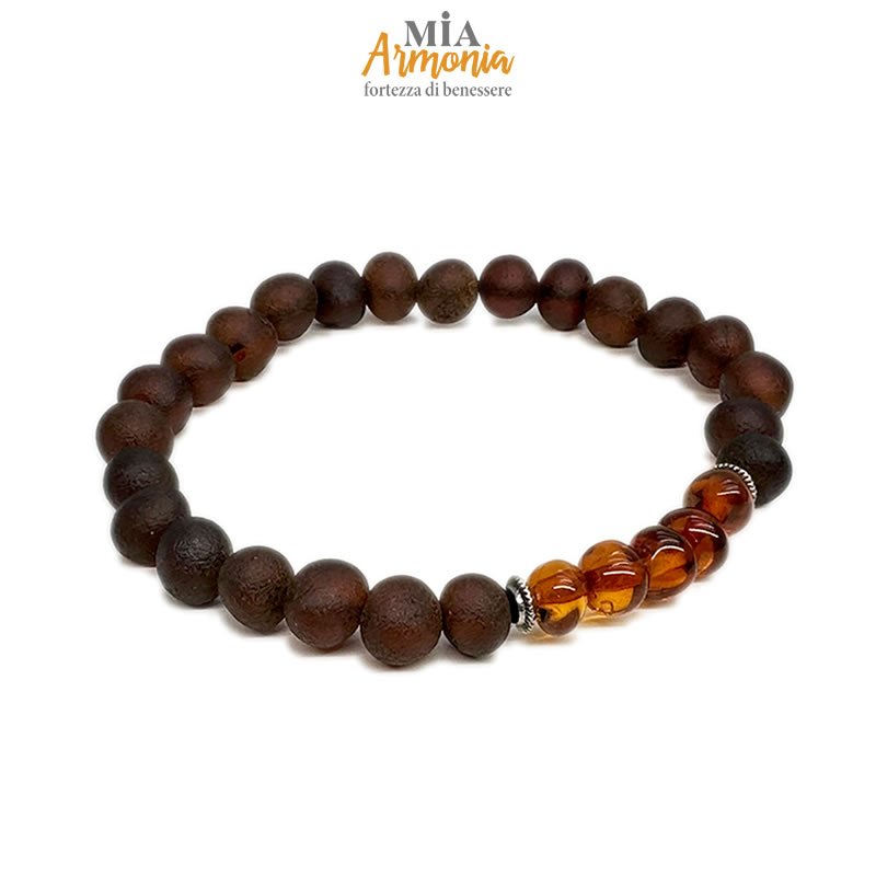 21572 Bracciale elastico Spiritual in ambra con cinque inserti cognac lucido