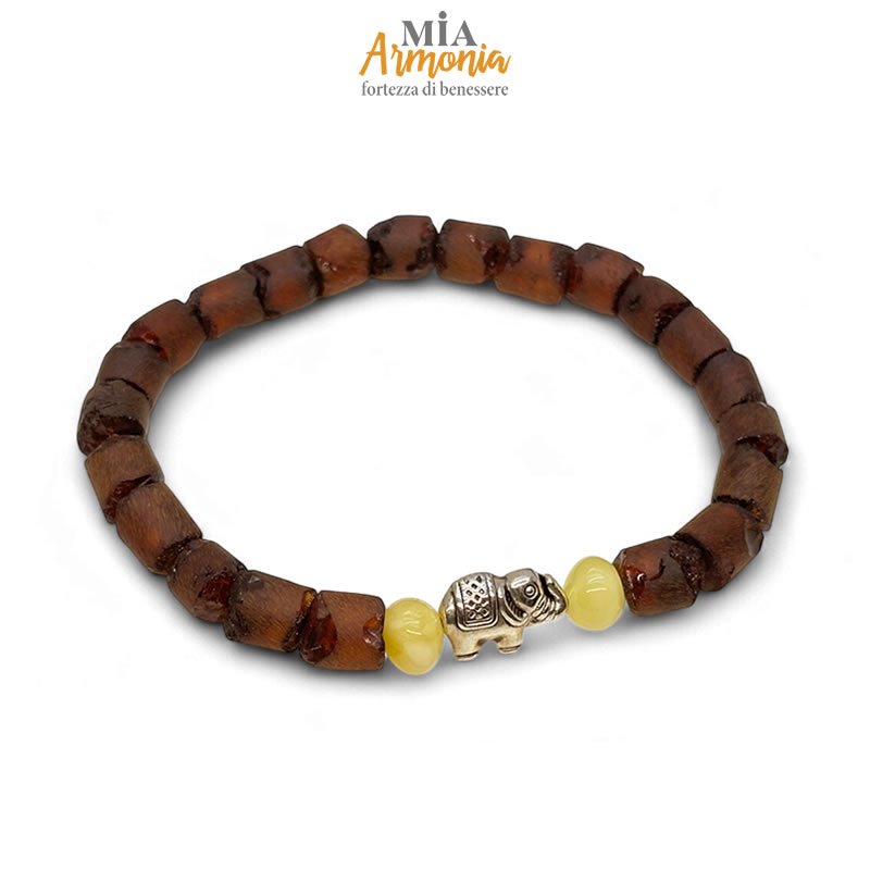 21468 Bracciale elastico in ambra con inserto Elefante