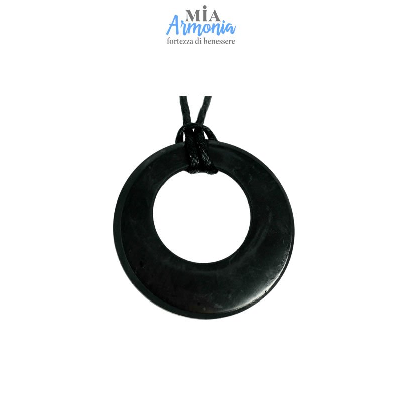 21522 SHUNGITE T2 - Ciondolo CERCHIO FORATO