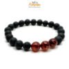 Bracciale elastico ambra nera unisex con tre inserti ambra lucida