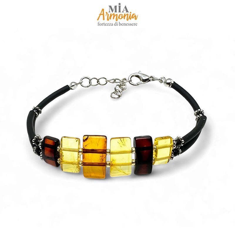 21464 Bracciale in caucciù e ambra a "LOSANGHE SQUARE"