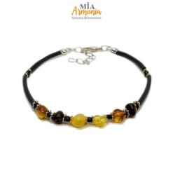Bracciale con allungo in caucciù ed ambra