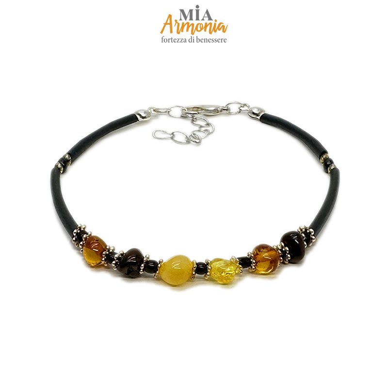 21462 Bracciale con allungo in caucciù ed ambra