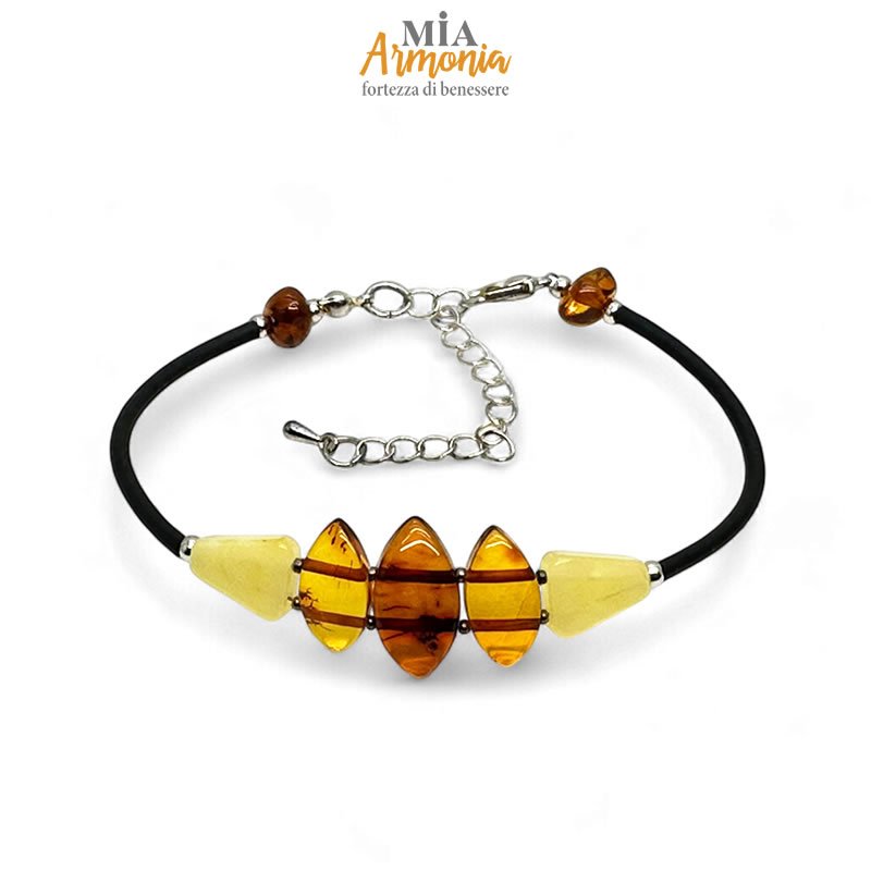 21461 Bracciale "FEELING" in caucciù e ambra a rombo