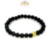 Bracciale elastico ambra nera unisex con un inserto ambra lucida Bianca
