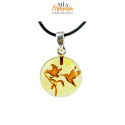 Pendente ambra "COLIBRI" inciso con cordino