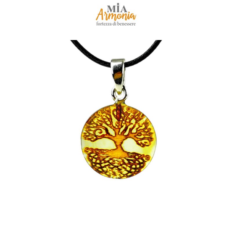 21489 Pendente ambra "ALBERO DELLA VITA" inciso con cordino