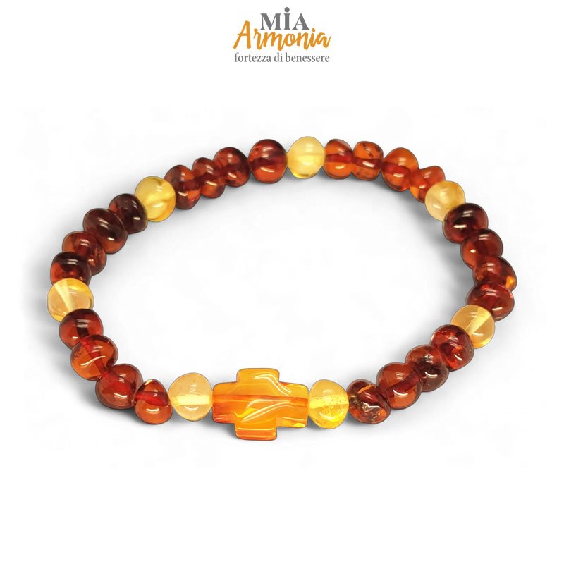 21456 Bracciale elastico in ambra inserto croce