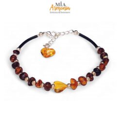 Bracciale in caucciù e ambra inserto cuore