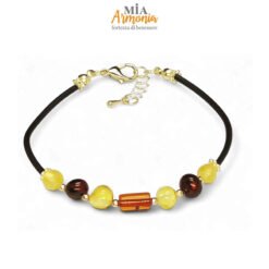 Bracciale in caucciù e ambra inserto cilindro