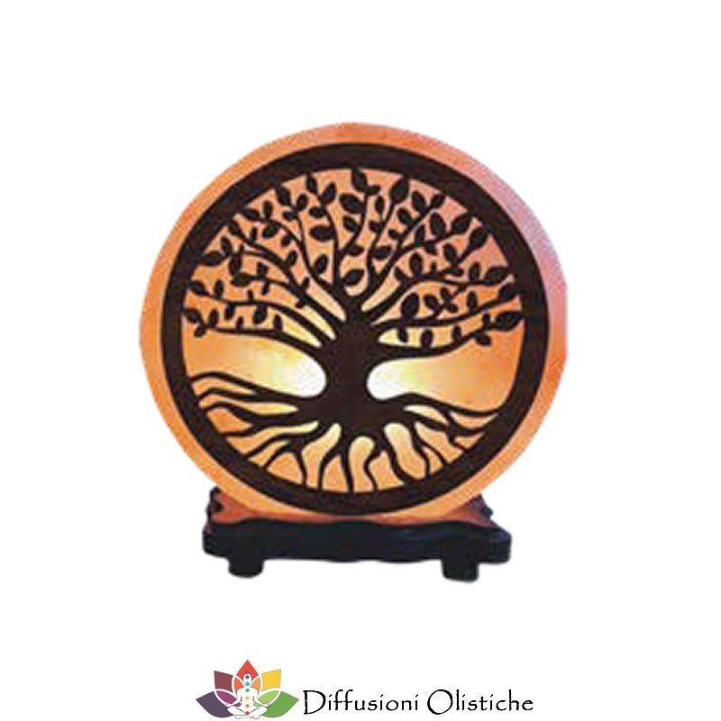 21754 Lampada di sale albero della vita con base in legno e lampadina 15W - 18x18x10