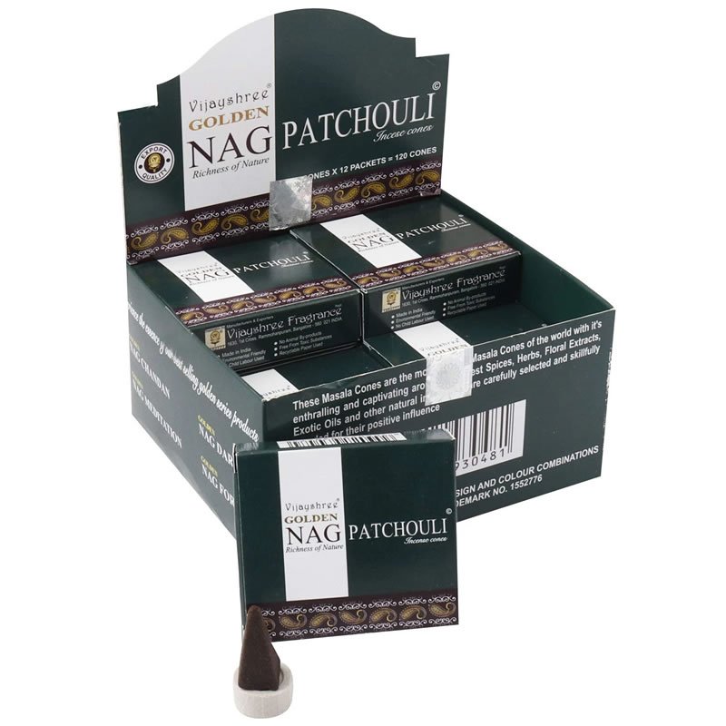 21834 Incenso Vijayshree Golden NAG PATCHOULI - Box da 12 scatole da 10 coni