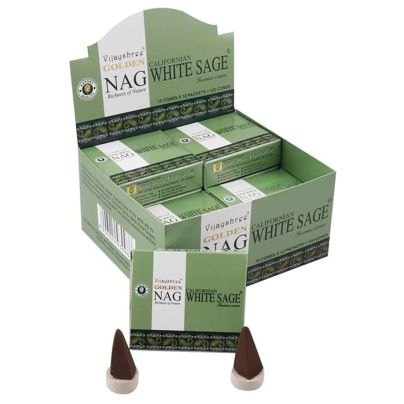21838 Incenso Vijayshree Golden NAG WHITE SAGE - Box da 12 scatole da 10 coni