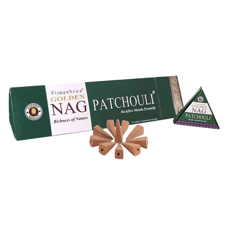 21861 Incenso Vijayshree Golden NAG PATCHOULI - 12 scatole da 10 coni backflow