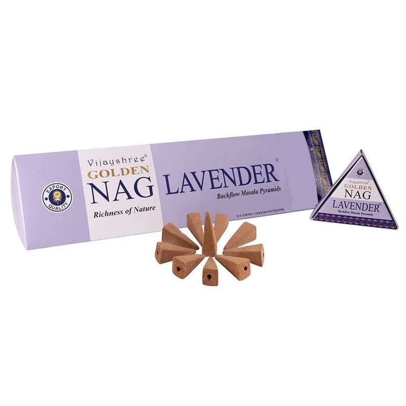 21858 Incenso Vijayshree Golden NAG LAVANDER - 12 scatole da 10 coni backflow