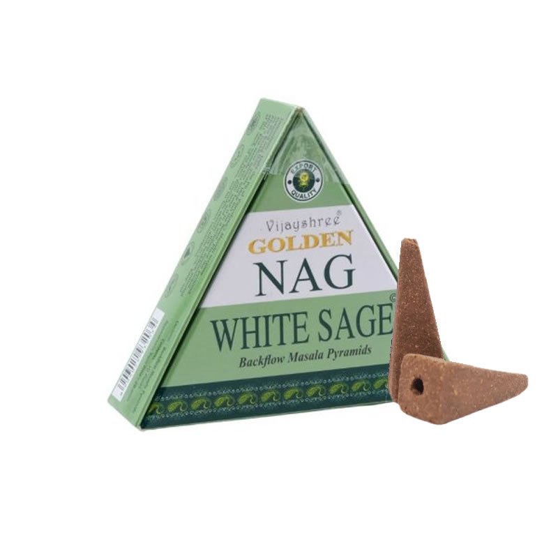 21852 Incenso Vijayshree Golden NAG WHITE SAGE - 1 scatola da 10 coni backflow