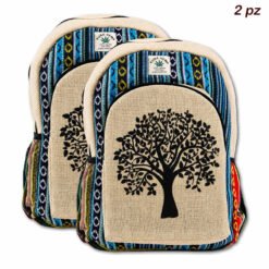 Zaino in canapa e cotone a righe con stampa ALBERO DELLA VITA - 2 PZ