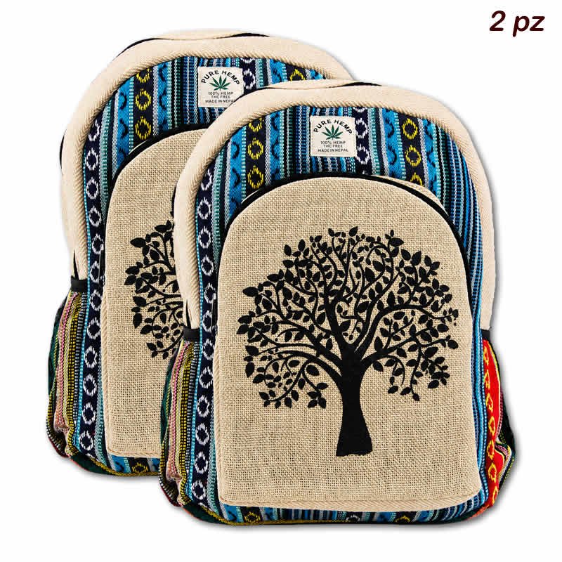 21925 Zaino in canapa e cotone a righe con stampa ALBERO DELLA VITA - 2 PZ