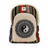 Zaino in canapa e cotone a righe con stampa Yin Yang