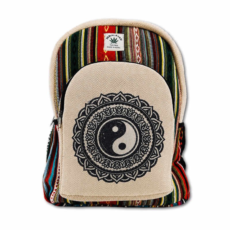 21907 Zaino in canapa e cotone a righe con stampa Yin Yang