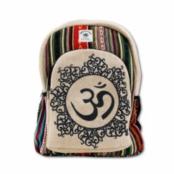 Zaino in canapa e cotone a righe con stampa OM