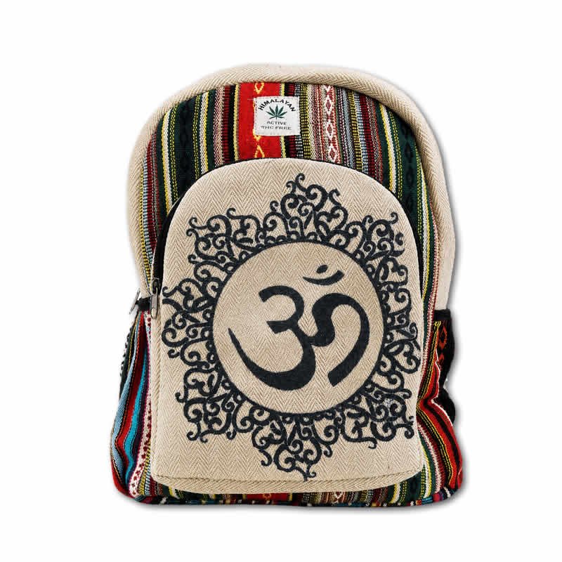 21904 Zaino in canapa e cotone a righe con stampa OM