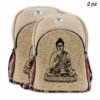 Zaino in canapa e cotone a righe con stampa Buddha - 2 PZ