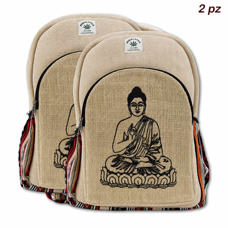 21887 Zaino in canapa e cotone a righe con stampa Buddha - 2 PZ