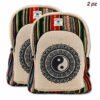 Zaino in canapa e cotone a righe con stampa Yin Yang - 2 PZ