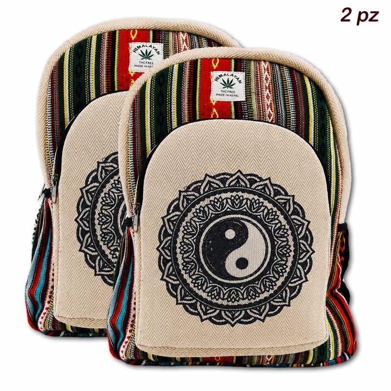 21886 Zaino in canapa e cotone a righe con stampa Yin Yang - 2 PZ