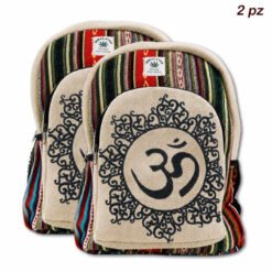 Zaino in canapa e cotone a righe con stampa OM - 2 PZ