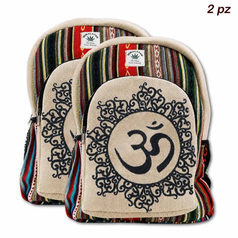 21885 Zaino in canapa e cotone a righe con stampa OM - 2 PZ