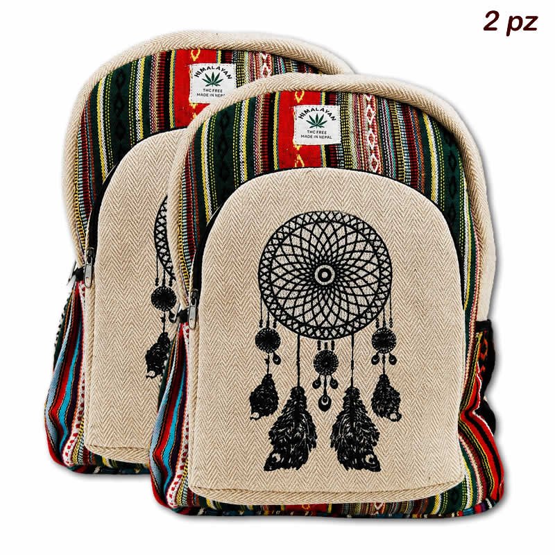 21921 Zaino in canapa e cotone a righe con stampa ACCHIAPPASOGNI - 2 PZ