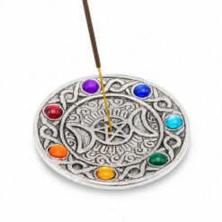 Porta incenso a piattino tondo in metallo 9 cm - 7 CHAKRA e TRIPLA LUNA