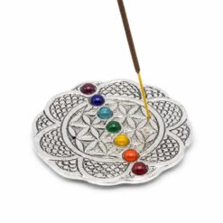 Porta incenso a piattino tondo in metallo 9 cm - 7 CHAKRA e FIORE DELLA VITA