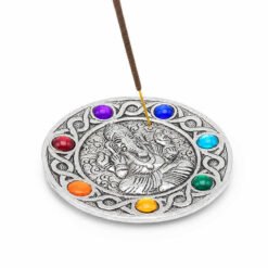 Porta incenso a piattino tondo in metallo 9 cm - 7 CHAKRA e GANESH