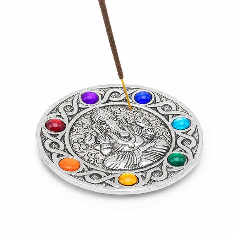 22084 Porta incenso a piattino tondo in metallo 9 cm - 7 CHAKRA e GANESH