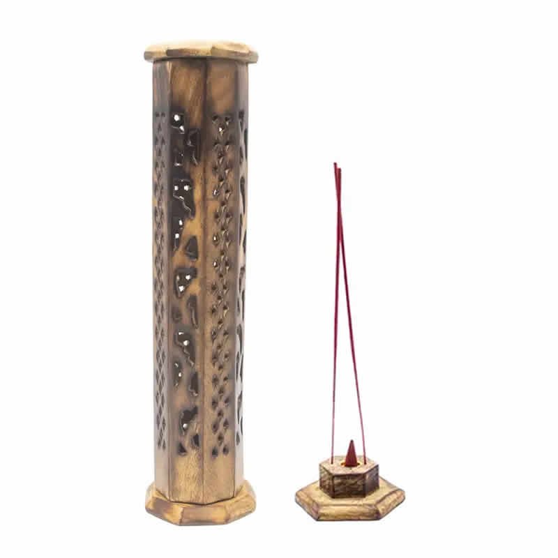 22075 Porta incenso a torre esagonale in legno 31x6,5