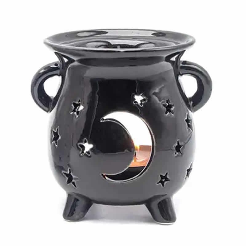 22073 Bruciatore con piattino e intagli 3 lune in ceramica 8x8x9,5 - NERO