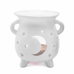Bruciatore con piattino e intagli 3 lune in ceramica 8x8x9,5 - BIANCO