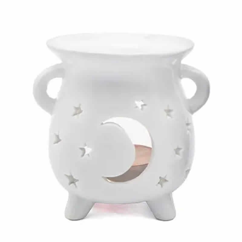 22072 Bruciatore con piattino e intagli 3 lune in ceramica 8x8x9,5 - BIANCO