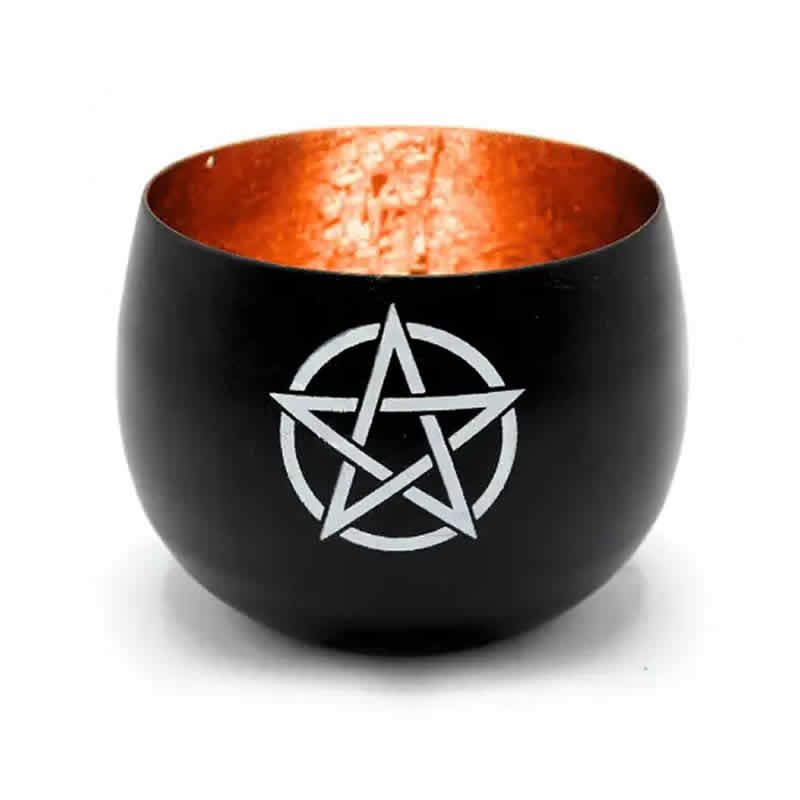 22112 Porta condela Tealight in metallo nero e rame da 9 cm - PENTACOLO