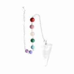 Pendolo Sfaccettato di Quarzo Bianco con Chakra in Bagno di Argento