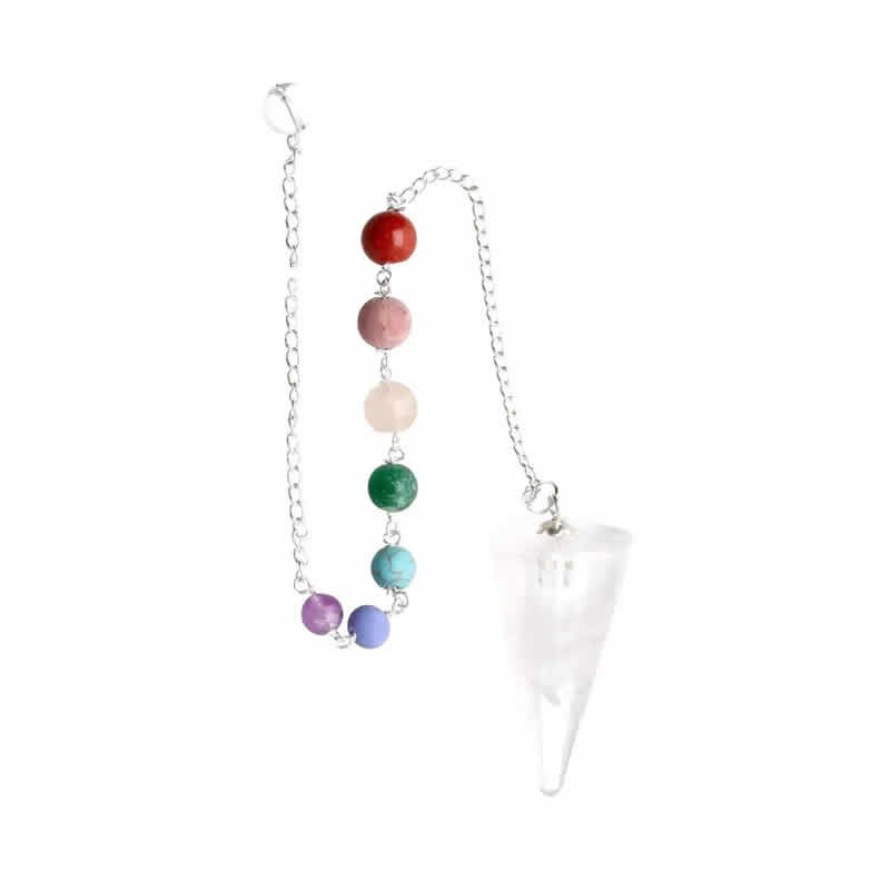 22175 Pendolo Sfaccettato di Quarzo Bianco con Chakra in Bagno di Argento