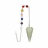 Pendolo sfaccettato in quarzo verde con i chakra placcato in argento (FAC36