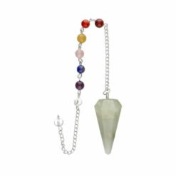 Pendolo sfaccettato in quarzo verde con i chakra placcato in argento (FAC36