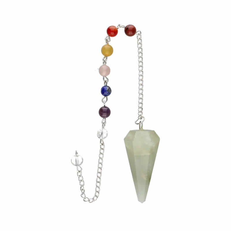 22178 Pendolo sfaccettato in quarzo verde con i chakra placcato in argento (FAC36